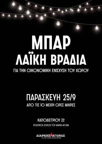 May be a graphic of map and text that says 'MnAP MAIKH ΒΡΑΔΙΑ ΓΙΑ THN ΟΙΚΟΝΟΜΙΚΗ ΕΝΙΣΧΥΣΗ ΤΟΥ ΧΩΡΟΥ ΠΑΡΑΣΚΕΥΗ 25/9 ΑnΟ ΤΙΣ 10 MEXPI ΩΡΕΣ ΜΙΚΡΕΣ ΚΑΠΟΔΙΣΤΡΙΟΥ 22 ΠΟΛΙΤΙΚΟΣ ΧΩΡΟΣ ΤΟΥ ΔΙΑΡΚΗ ΑΓΩΝΑ ΔΙΑΡΚΗΣΧΑΓΩΝΑΣ ΑΓΩΝΑΣ ΔΙΑΡΚΗΣ* FIA IEN TΑnΙΚ ΑnEAHTΘEΡOΣИ O1'